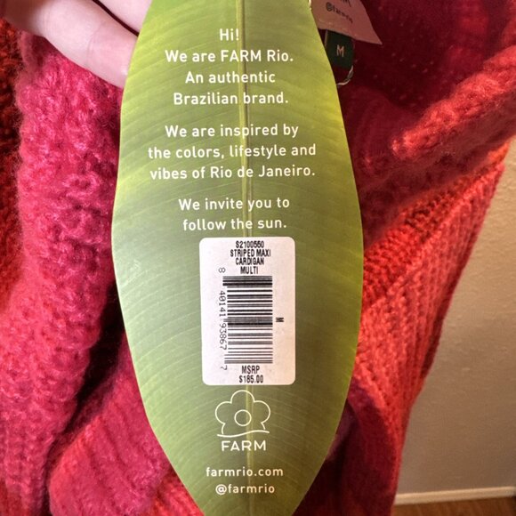 Farm Rio Striped Maxi Cardigan Red Pink Button Ribbed Acrylic Monochrome Medium - Picture 7 of 15